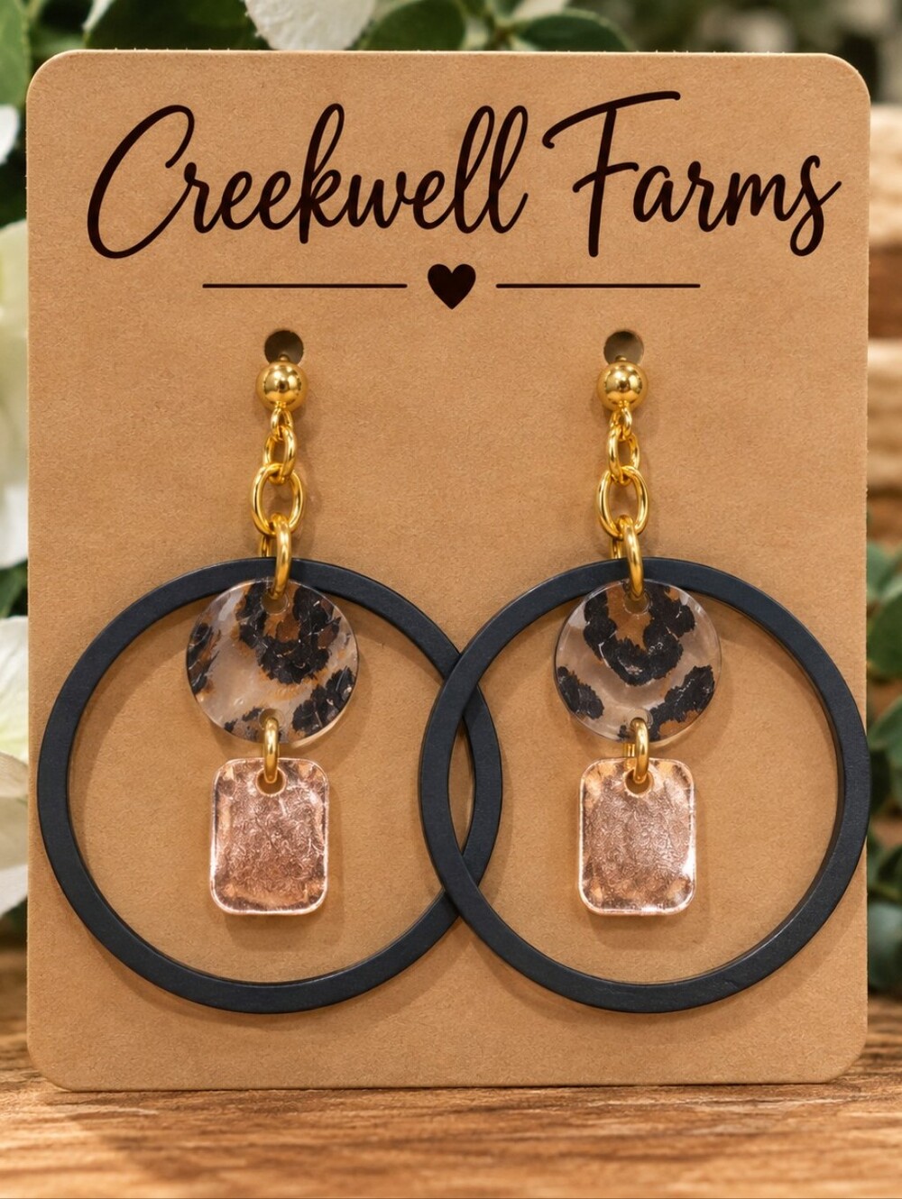 Gold and Gray Hoop Drop Earrings with Silver Accents